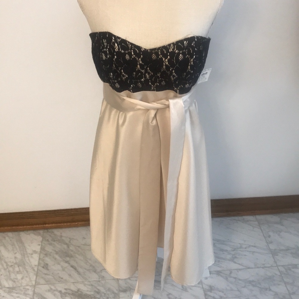 Cream Dress with Black Lace Detail